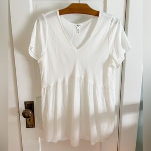 Thyme Maternity White Blouse with Short Sleeve, Work Clothes, Size Small